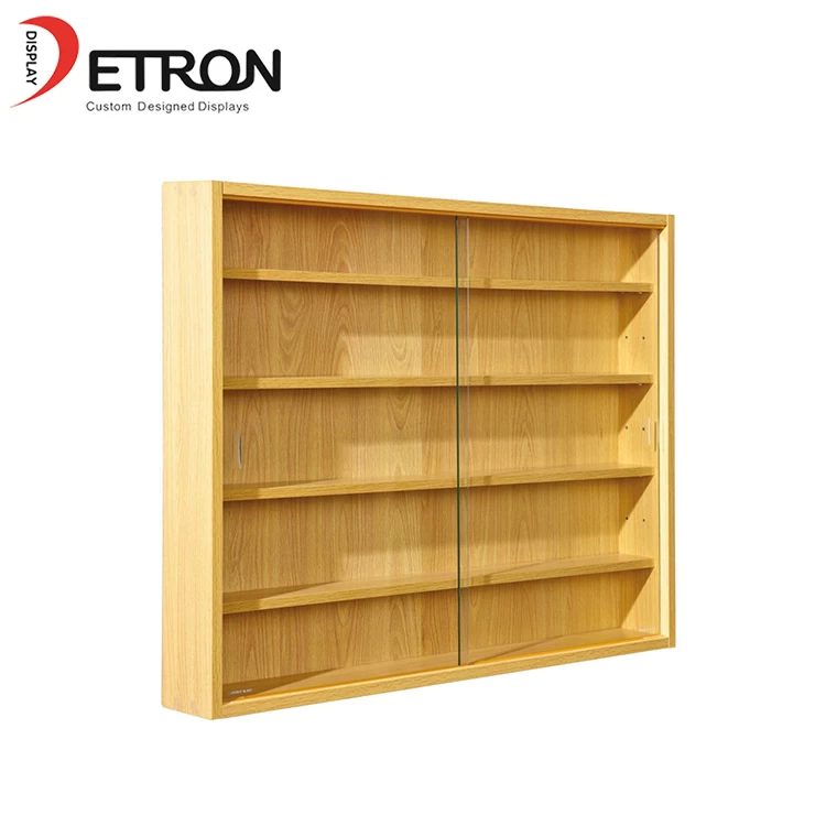 China Wooden customized 5 tiers wall mount display cabinet with glass door manufacturer