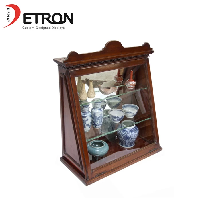 China Wooden vintage 3 tiers countertop small display cabinet for porcelain manufacturer