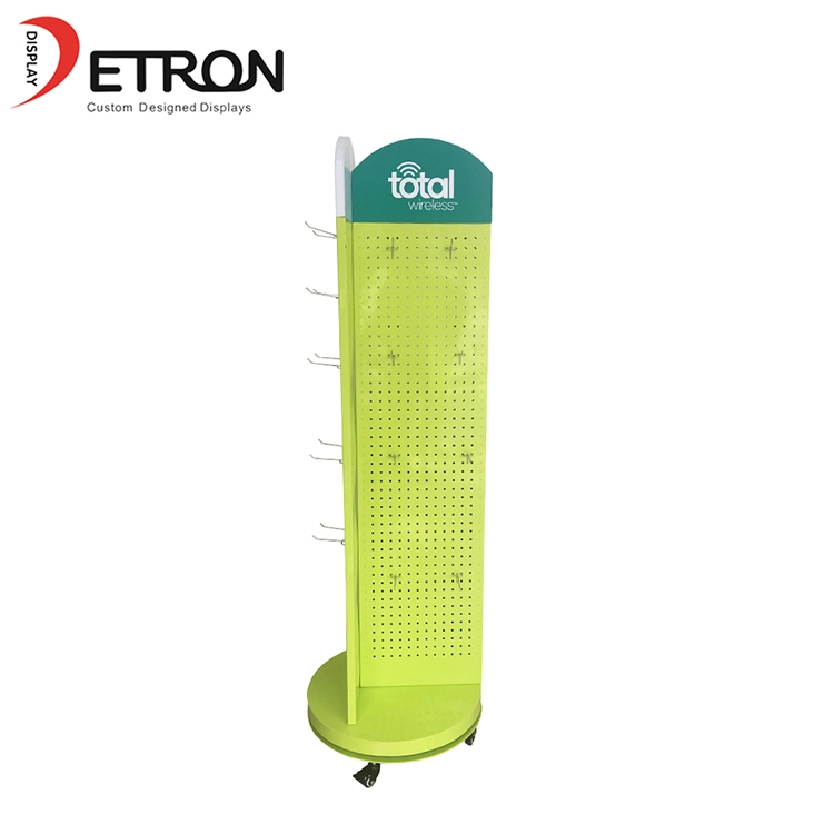 China Custom Design supermarkt vloeren metalen draaibare pegboard display stand met haak fabrikant
