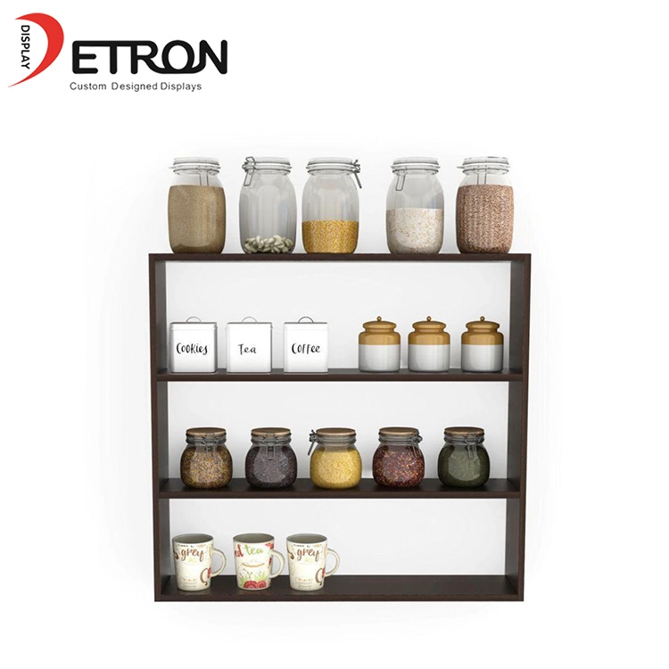 China Customized 4 tiers wooden kitchen decorative wall display shelves for seasoning manufacturer