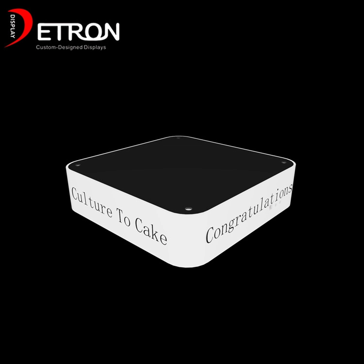 China Customized wooden cake counter display stand with led strip manufacturer