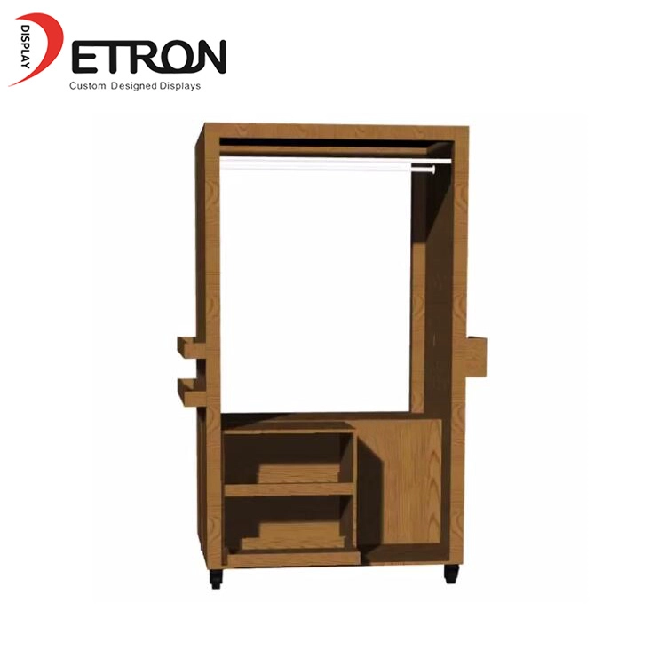 China Durable floor standing wooden retail display shelves for clothes shop manufacturer