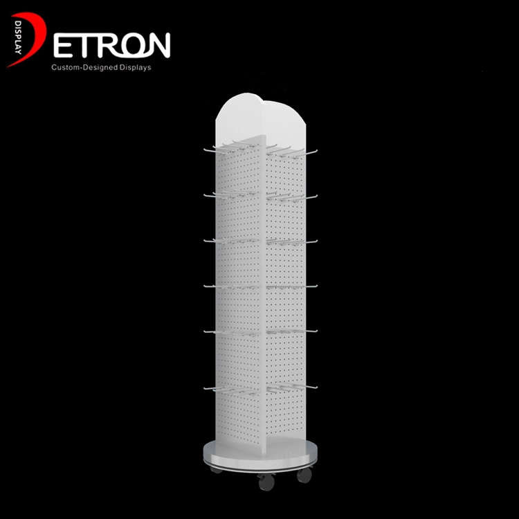 China Retail shop wooden flooring slatwall rotating display stand with hook manufacturer