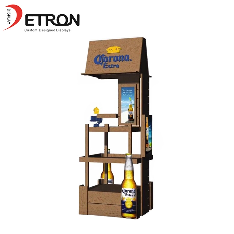 China Supermarket OEM wooden floor retail display shelves for beer manufacturer