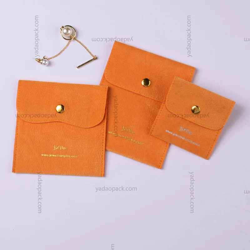 Orange velvet pouch envelope shape bag with button