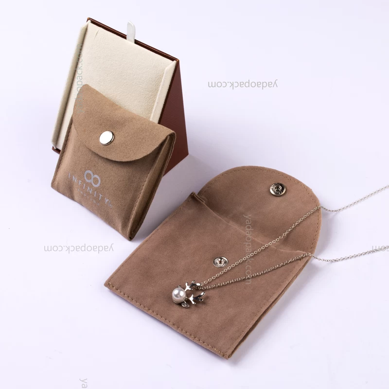 Suede button pouch for jewelry packaging