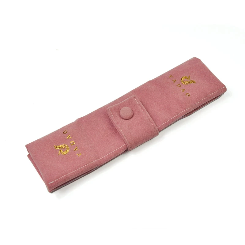  Pink microfiber pouch jewelry packaging roll snap pouch China supplier