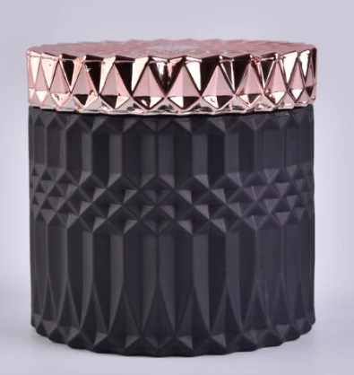 Matt black 10OZ 12OZ geo glass cylinder candle holder with lids for supplier