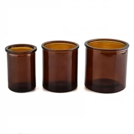 hot sales amber glass candle jar with cork lid