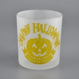 Frosted White Glass Candle Holders With Decal