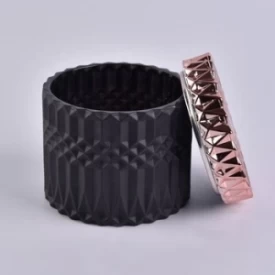 Geo Cut Matte Black Glass Candle Jar With Rose Gold Lids
