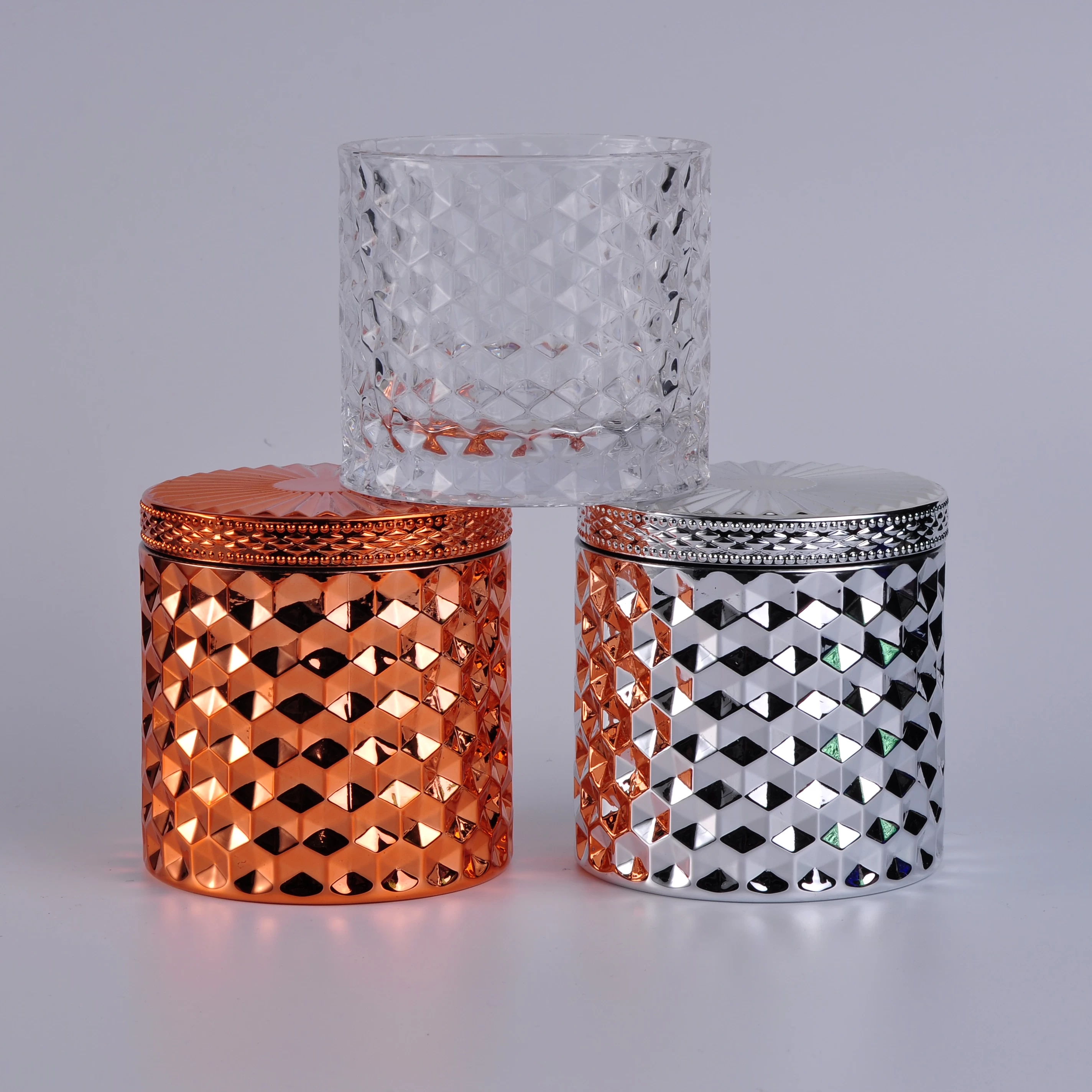embossed woven pattern glass candle holders from Sunny Glassware