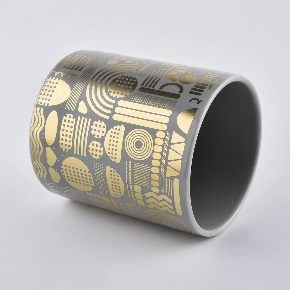 Luxury Matte Ceramic Candle Holder With Gold Printing