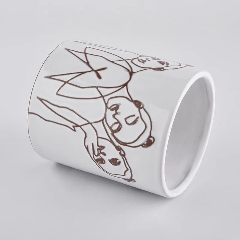 Luxury sketch ceramic candle jars with debossing designs