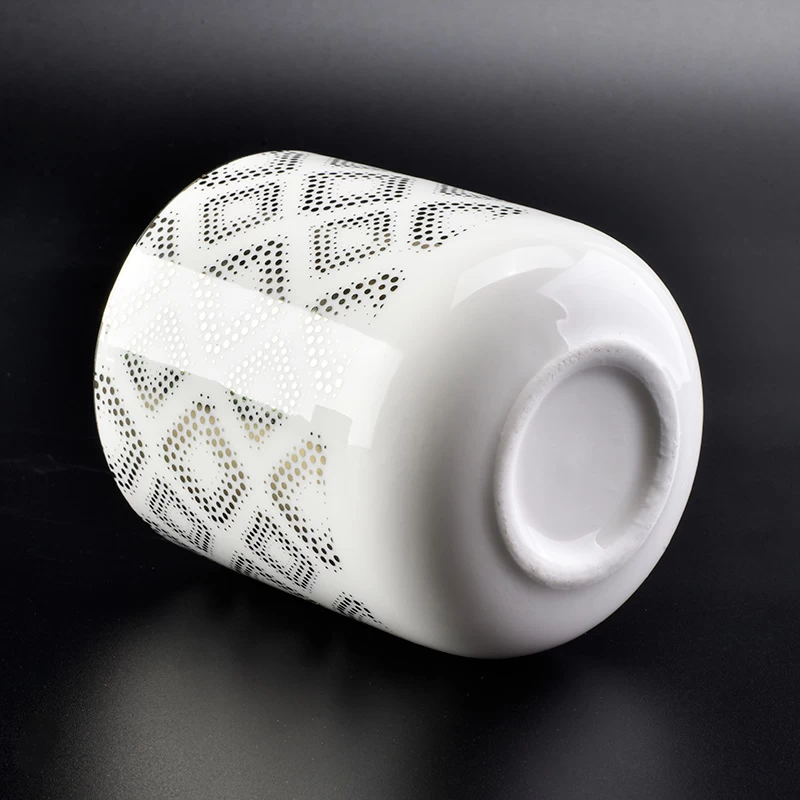 12 oz ceramic candle vessels in white with gold pattern