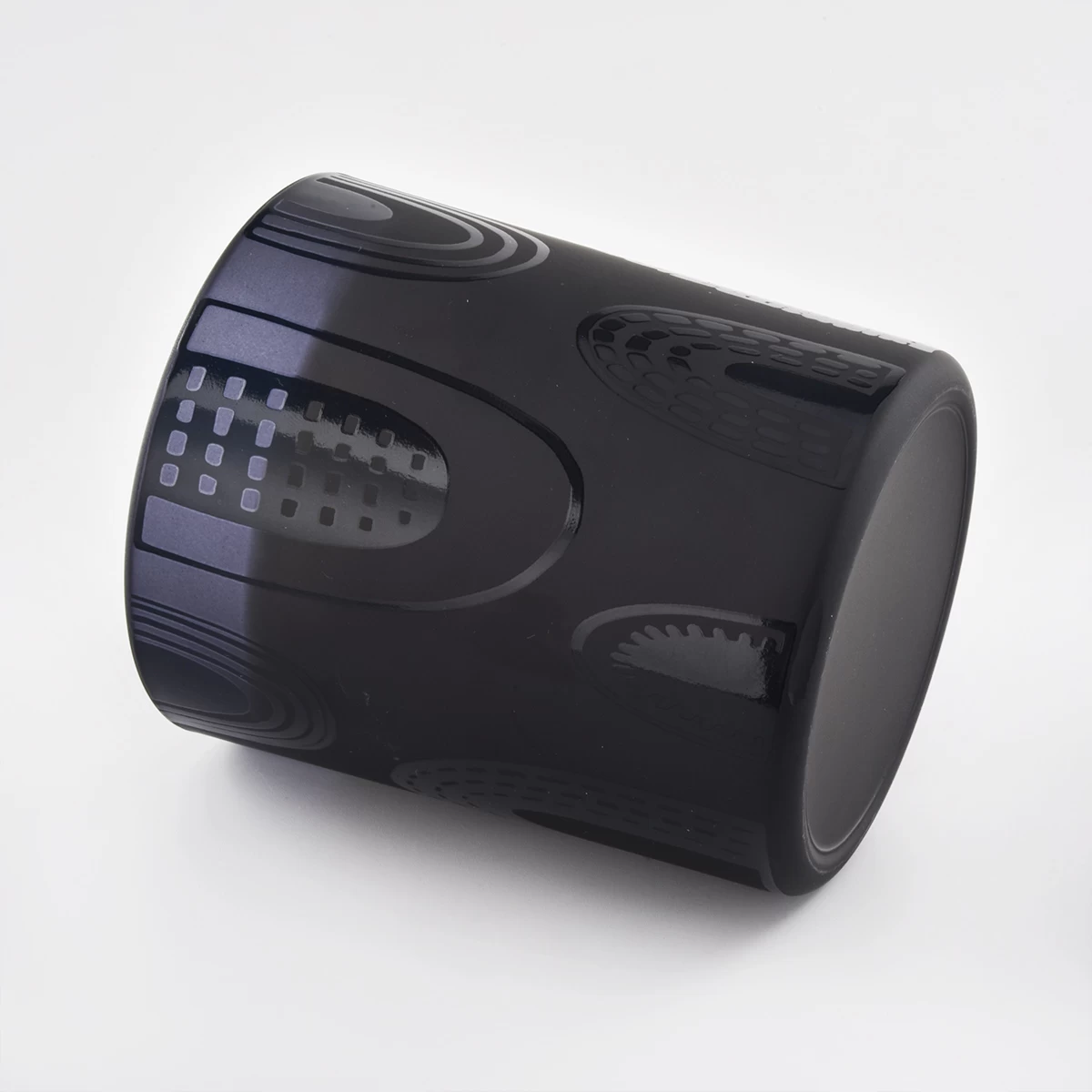 black glass candle jar 12 oz matte surface with glossy pattern