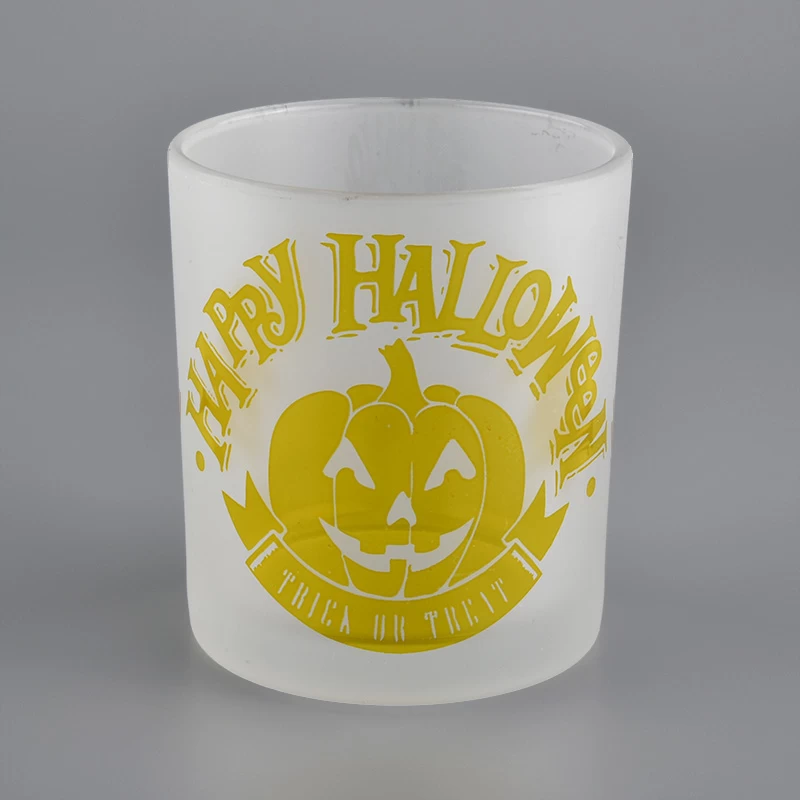 Frosted White Glass Candle Holders With Decal