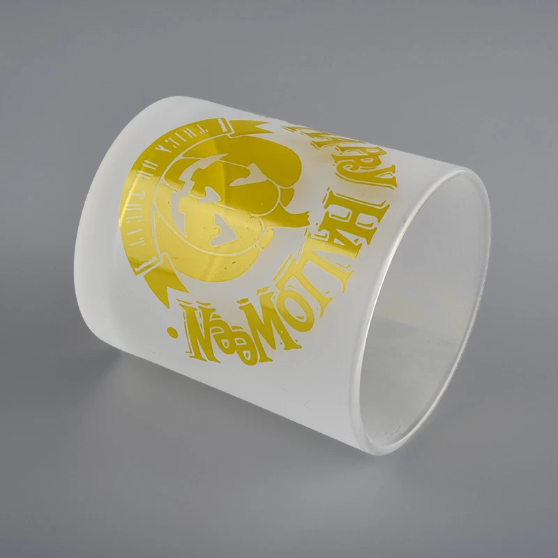 Frosted White Glass Candle Holders With Decal