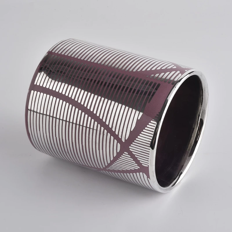 unique patterned ceramic candle container with silver inside