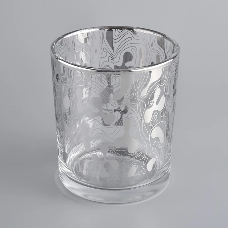12 oz clear glass candle holder with unique metallic siver prints