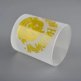 Frosted White Glass Candle Holders With Decal