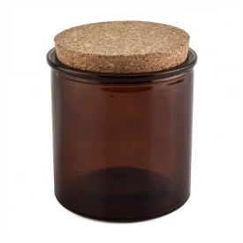 hot sales amber glass candle jar with cork lid
