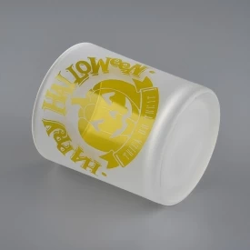 Frosted White Glass Candle Holders With Decal