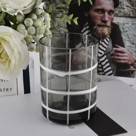grey colored glass candle holders