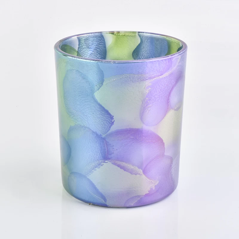 glass candle holder with multicolor painting