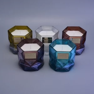 Lasi kynttiläpurkit, joissa on monikulmion muotoilu sisustus tuoksukynttilöitä