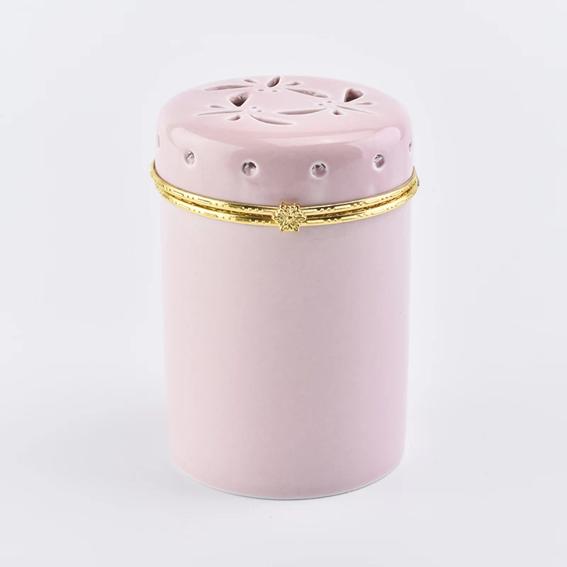 High end luxury ceramic candle holder with carving decoration Pink