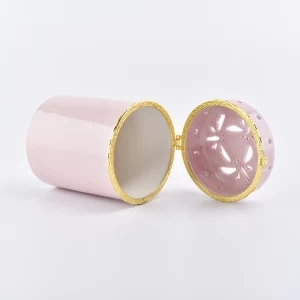 Hochwertiger Luxuskeramikkerzenhalter mit Schnitzdekoration Pink