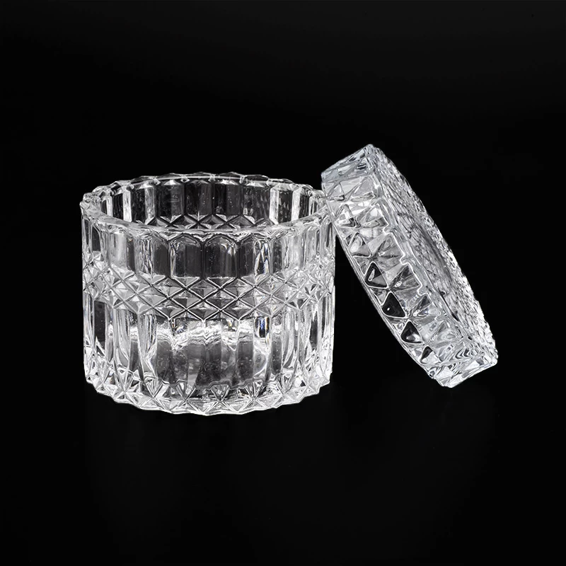 Embossed Pattern Glass Candle Vessel With Lids