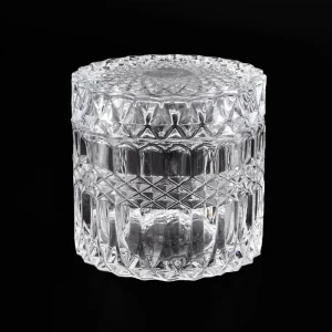Bougie en verre de luxe à motif de diamants en relief avec couvercles