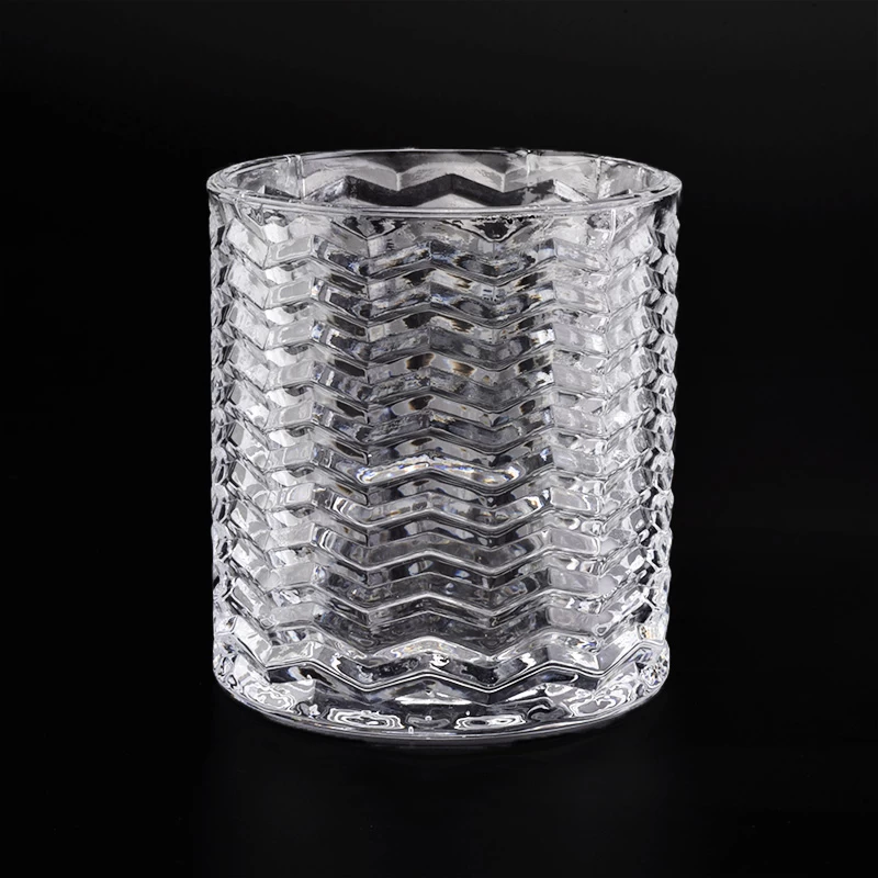 Supply 9oz Clear Glass Candle Holders with Wave Pattern Home Decor