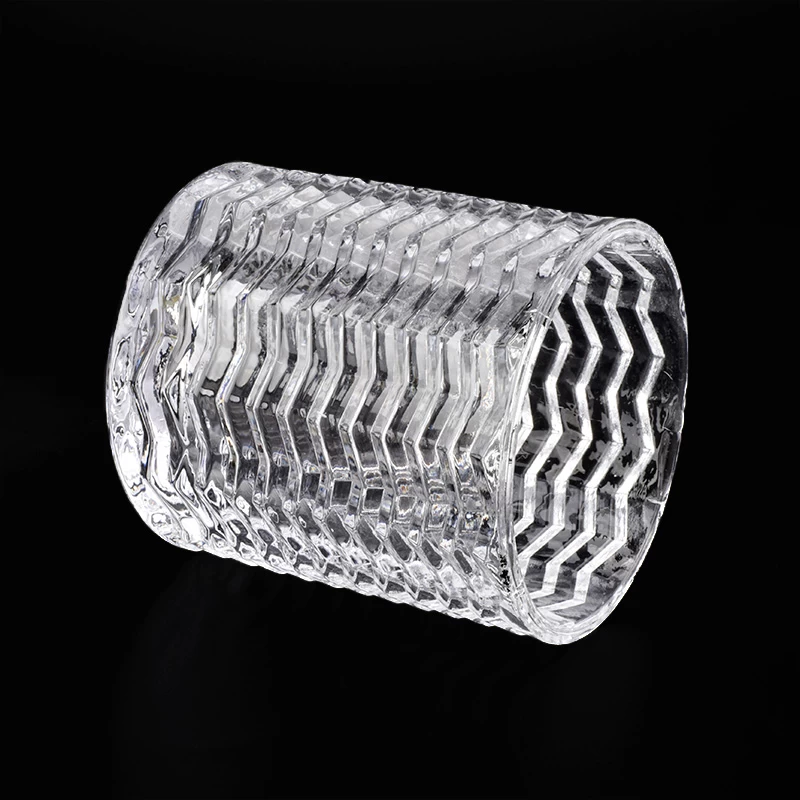 Supply 9oz Clear Glass Candle Holders with Wave Pattern Home Decor