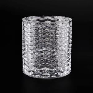 Lieferung 9oz Clear Glass Candle Holder mit Wave Pattern Home Decor