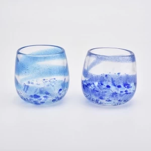 6 Unzen durchscheinendes blaues Glaskerzenglas für bunte Kerzenhalter für Wohnkultur