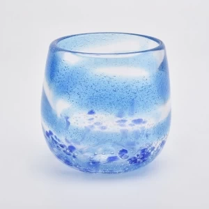 6 Unzen durchscheinendes blaues Glaskerzenglas für bunte Kerzenhalter für Wohnkultur