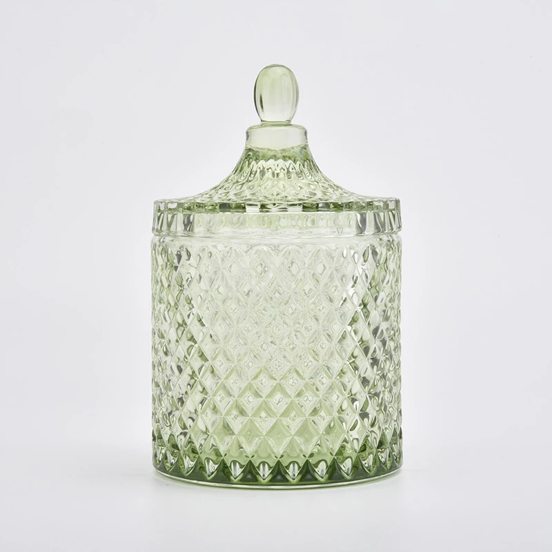 sliver luxury green glass candle jar with lid home decorglass container with lid