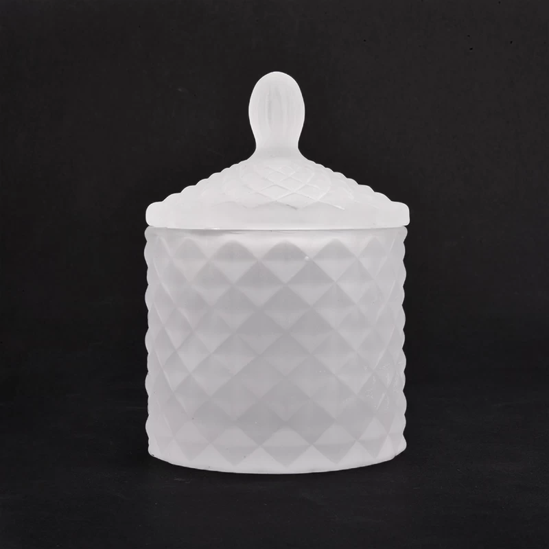solid white elegant glass candle jar with lid