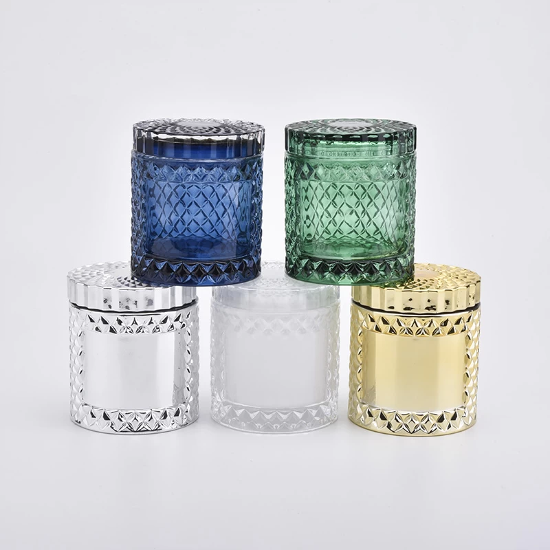 Luxury electroplating gold glass candle holder with lid