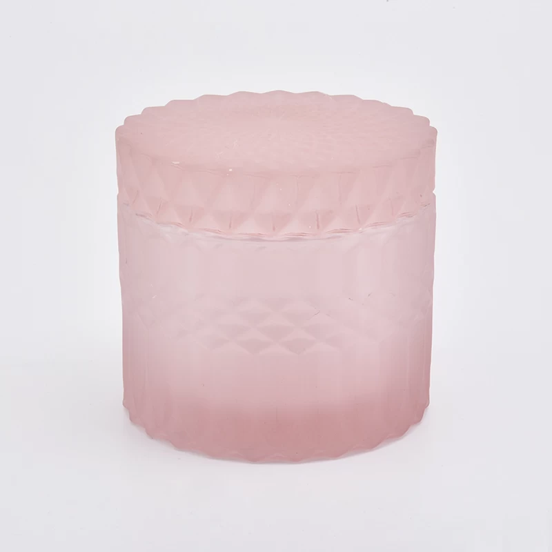 frosted pink glass candle holder with lid