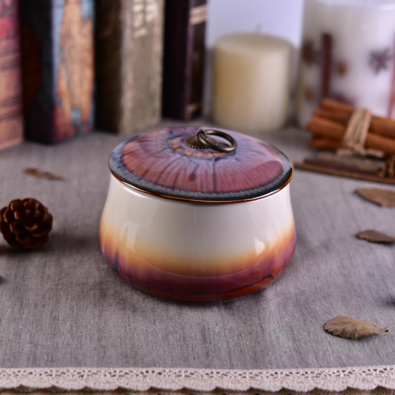 Big round ceramic jar candle holder with lid