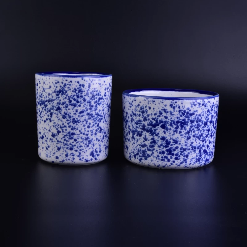 Home decorative blue pocking ceramic candle holders