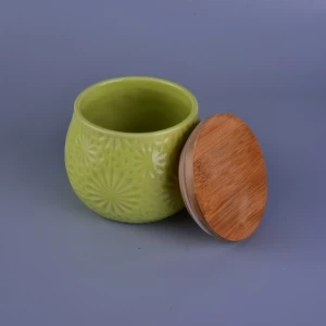 Hot Sale personalisierte 18OZ Keramikkerzengläser mit Holzdeckel