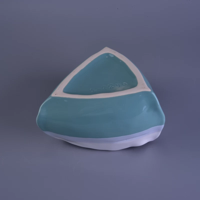 Triangle Shaped Colors Glazed Ceramic Candle Container for Candles Making 