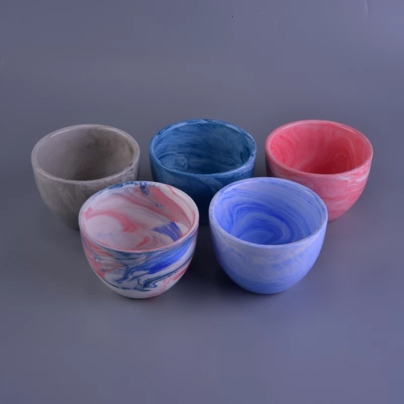 Hot Selling Marbel Pattern Ceramic Votive Candle Cup Different Colors Sets