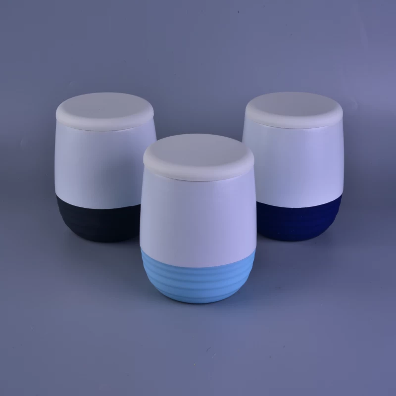 Fancy Rubber Painted Color Glazed Ceramic Candle Jar With PP Lid Sets