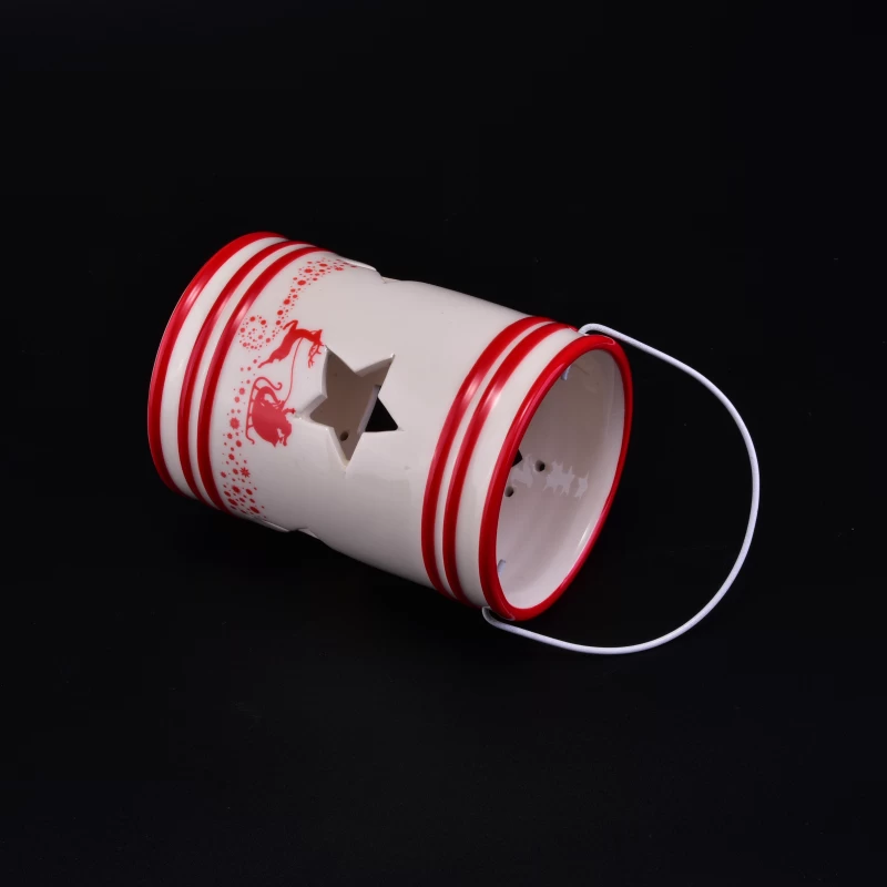 Festival Ceramic Candle Holder with Star Hollow for Christmas Gift